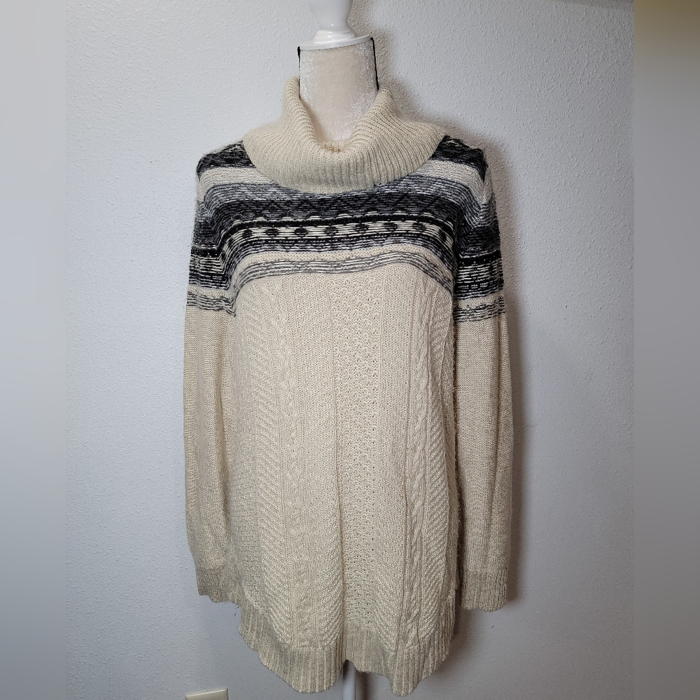 VTG North Crest Womens Sz XL White/Blue Cotton Acrylic Cable Knit Sweater Soft